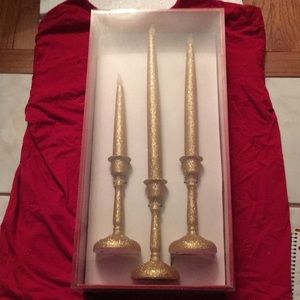 NIB Gold glitter taper candles, Set of three